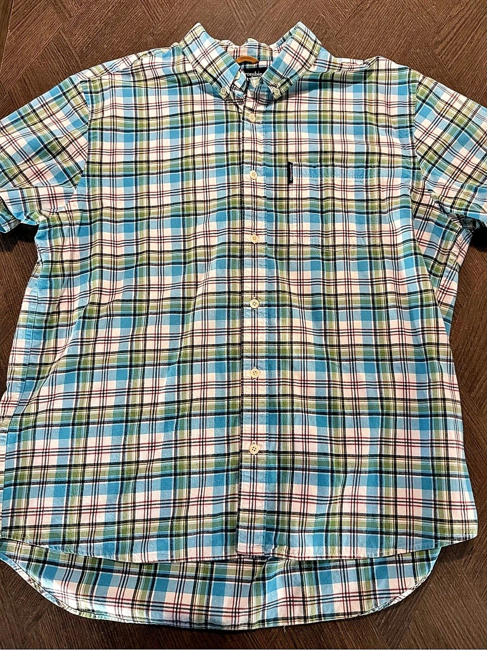Abercrombie & Fitch Men's Plaid Short Sleeve 100% Cotton Shirt XL EUC